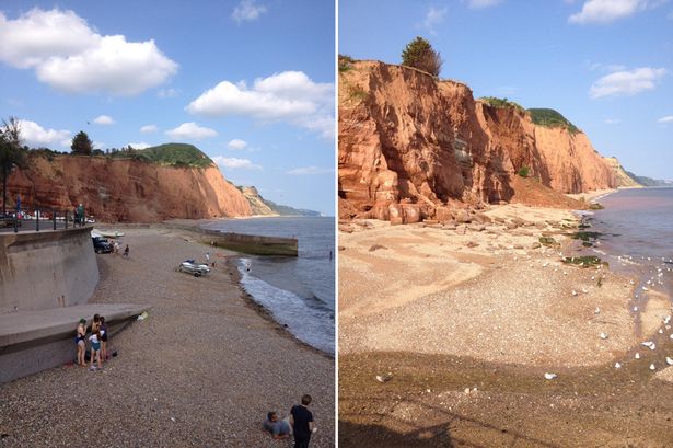 Dramatic pictures show moment thousands of tonnes of rock collapsed onto popular holiday beach
